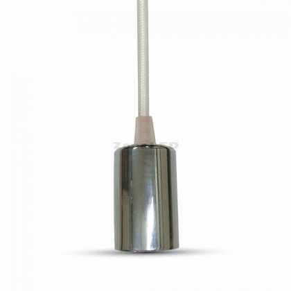 Chrome Metal Cylinder-Cup Pendant Light E27 with White Cabel