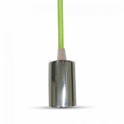 Chrome Metal Cylinder-Cup Pendant Light E27 with Green Cabel