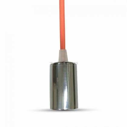 Chrome Metal Cylinder-Cup Pendant Light E27 with Orange Cabel
