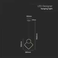 12W LED Designer Hängelampe aus Metall, 280 x 1800 mm, Schwarzes Gehäuse, 4000K