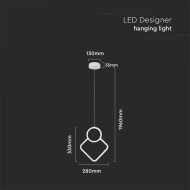 12W LED Designer Hängelampe aus Metall, 280 x 1800 mm, Weißes Gehäuse, 3000K