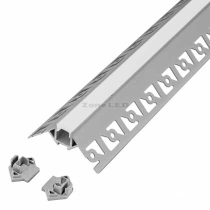 Aluminiumprofil für LED-Streifen mit Innenwinkelprofil für Einbau mit Gipsputz - 2000mm Länge