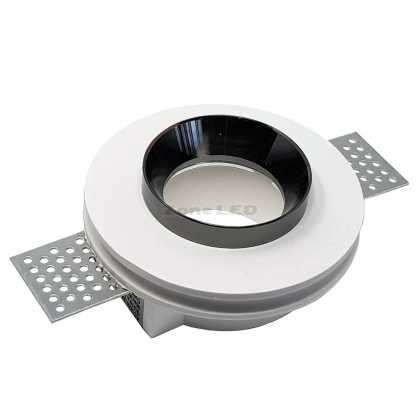 1XGU10 Weiß Gips Einbauleuchte mit schwarzem Metall Cilinder - rund
