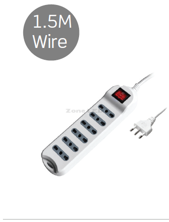 ITALIENISCH 6 Pin Grund Verlängerung Steckdose und Schalter mit 1,5 m Kabel (PE-Beutel + Card) Weiß