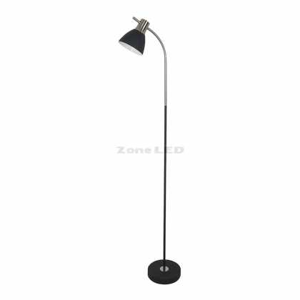 Designer Stehlampe Mit Schwarzem Metallsockel, Schalter & E27-Halter, Schwarz-Chromfürbener Körper