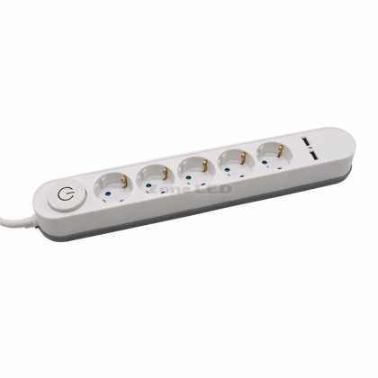 5-Fach stückdosenleiste mit Schalter-Button 2 USB 3 m Kabellänge (3G 3-1.5x 3m) Weiss