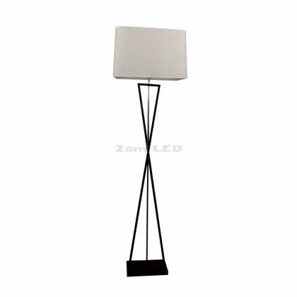 Designer Floor Lamp-E27 Base With Ivory Lampshade Square Shape, Black Metal Canopy + Switch