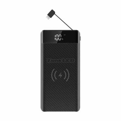 20000mAh Power Bank With Wireless Charger & Built In Micro USB Cable - Black