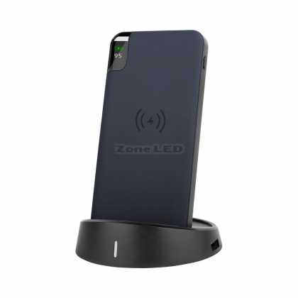 10000mAh Power Bank With Wireless Charger & Display - Black  Lamp, Stand -  Black