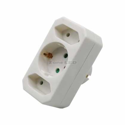 Adapter With Earthing Contact 2 Socket 2.5A 1 Socket 16A White 