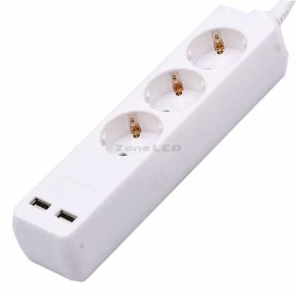 stückdosenleiste 3-fach mit 2 stk. USB-Anschluss 3Х1.5-2 5m Kabellänge Weiss