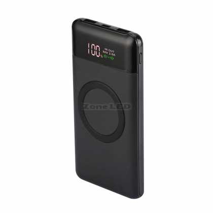 10000mah Wireless Power Bank With Dual UAL USB  Type C  LED Screen Black Color