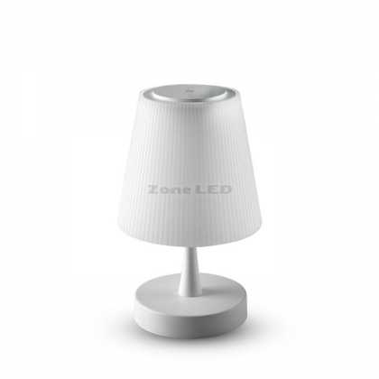 5W LED Rechargeable Table Lamp  Touch Dimming Chrome Metal Pole & White Shade 