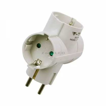 3 Ways Adapter With Earthing Contact 16A 250V -White Sideways