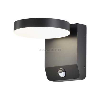 17W LED Wall Light With Sensor Black Body Round 3000K IP65