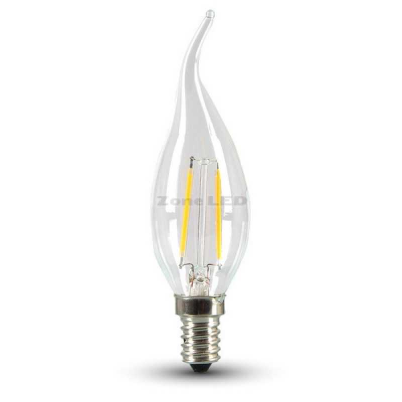 2W E14 Filament Glühfaden Birne Lampe Flammen-Form Klar 2700K Warmweiß 210  Lumen 300° Abstrahlwinkel
