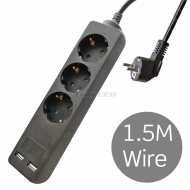 Steckdosenleiste 3-fach mit 2 stk. USB-Anschluss 3Х1.5-2 X1.5M 1,5m Kabellänge Schwarz