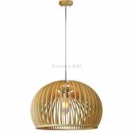 Wooden Pendant Light With Chrome  Decorative CAP CANOPY Lampshade E27  Big Round D450 x 280mm