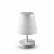 5W LED Rechargeable Table Lamp  Touch Dimming Chrome Metal Pole & White Shade 
