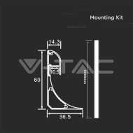 LED Strip Mounting Kit With Diffuser Aluminum 2000 x 60 x 36mm Silver Body