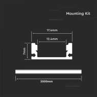 LED Strip Mounting Kit With Diffuser Aluminum 2000 x 17.4 x 7mm Milky