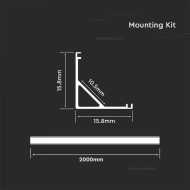 LED Strip Mounting Kit With Diffuser Aluminum 2000x15.8x15.8mm Milky Cover
