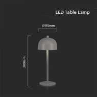 LED-Tischlampe, 1800 mAh, Akku, 115 x 300, 3-in-1 Gehäuse Grau