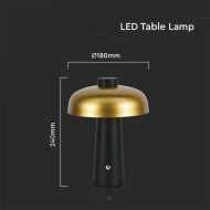 3 W LED-Tischlampe, Wiederaufladbar, 1800 mAh Akku, Gold + Schwarz