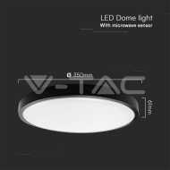 24W LED Dome Light Round Microwave Sensor Black Frame 4000K IP44