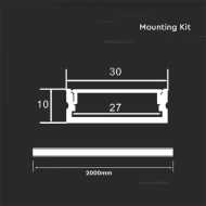 LED Strip Mounting Kit With Diffuser Aluminum 2000x30x10mm Silver Body