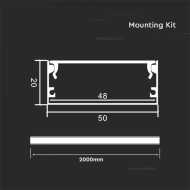 LED Strip Mounting Kit With Diffuser Aluminum 2000 x 50 x 20mm Silver Body