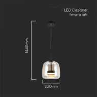 6W LED Designer Pendant Lamp Metal + Glass Body D250*H240 3000K