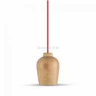 Wooden Pendant  Red Wire E27 base