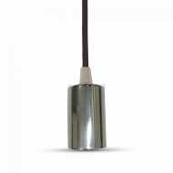 Chrome Metal Cylinder-Cup Pendant Light E27 with Black Cabel