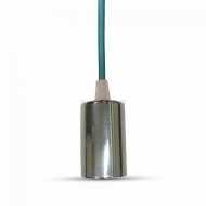 Chrome Metal Cylinder-Cup Pendant Light E27 with Blue Cabel