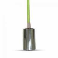 Chrome Metal Cylinder-Cup Pendant Light E27 with Green Cabel
