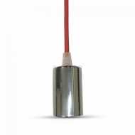 Chrome Metal Cylinder-Cup Pendant Light E27 with Red Cabel
