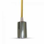 Chrome Metal Cylinder-Cup Pendant Light E27 with Yellow Cabel